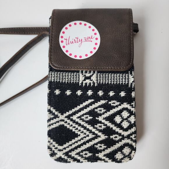 Thirty One 31 Call Me Crossbody & Strap Rio Weave Aztec Black Purse Travel EUC - Picture 2 of 7